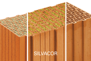  unten: Planziegel mit und ohne Coriso-Füllung werden nun um den „Unipor Silvacor“ ergänzt: Seine natürliche Füllung besteht aus sortenreinen Nadelholzfasern und ist besonders umweltschonend. 