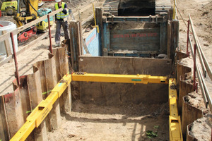  Beim Verbau entschloss sich das bauausführende Unternehmen hydraulische Mechshore-Stützrahmen von Groundforce einzusetzen 