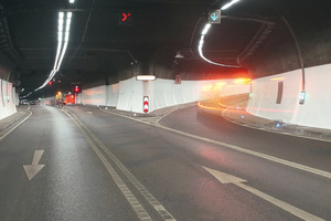  Der Heslacher Tunnel in Stuttgart erhielt im Rahmen einer sicherheitstechnischen Nachrüstung eine neue Tunnelwandbeschichtung 