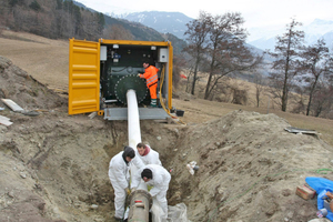  Mit der Drucktrommel wird der Liner in die zu sanierende Haltung inversiert 