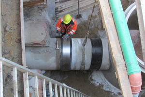  Auch bei der Anbindung zweier Schachtbauwerke aus Beton setzte der Auftraggeber auf Kupplungslösungen von Mücher. 