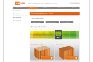  Neue Unipor-Website: Gezielte Informationen zu den für ihr Bauvorhaben passenden Unipor-Ziegelprodukten erhalten Interessenten über den neu implementieren Energieeffizienz-Regler (grün) 