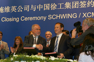  Am Freitagabend, 6. Juli 2012, besiegeln Gerhard Schwing, Geschäftsführer Schwing und Wang Min, Vorsitzender der XCMG offiziell die strategische Partnerschaft der Unternehmen 