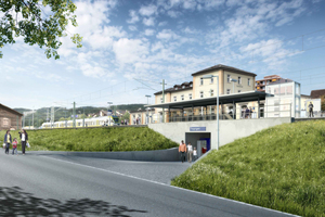  So soll es einmal werden: Der neue Fußgängertunnel unter den vergrößerten Bahnsteigen am Bahnhof im schweizerischen Thayngen.  