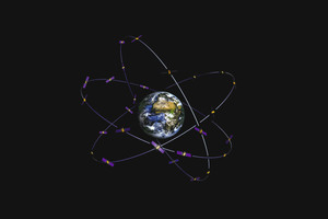  Der Abstand der GNSS-Satelliten zur Erde und zueinander sowie die Neigung der Umlaufbahnen (das Bild zeigt das Schema des europäischen Systems Galileo) sind so aus-gelegt, dass von jedem Standpunkt aus eine ausreichende Anzahl von Satellitensignalen empfangbar ist. 