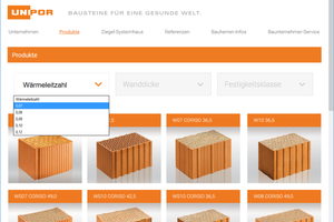  Produktfinder mit integriertem U-Wert-Rechner: Ausgehend von Wärmeleitzahl, Wanddicke und Festigkeitsklasse zeigt der Unipor-Produktfinder die passenden Mauerziegel für jedes Bauprojekt. 