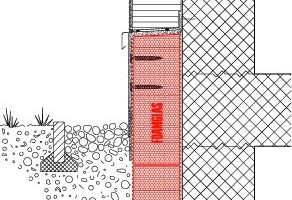  Systemaufbau Foamglas Sockeldämmung mit Dickschichtputz und Flex-Dichtschlämme der Firma Weber. 