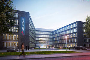  links: Aktuell entsteht in Düsseldorf das Rheinbahnhaus, die neue Zentrale des örtlichen Nahverkehrsunternehmens Rheinbahn AG. Anfang 2017 soll das Gebäude fertiggestellt sein. 
