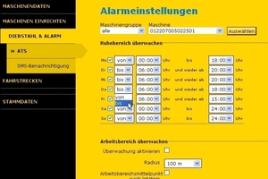  Beim Diebstahlschutzsystem Obserwando von Rösler können durch beliebige Ruhe- und Arbeitsbereiche Alarmeinstellungen definiert werden, an denen die Maschine nicht bewegt werden darf und die sie nicht verlassen soll 