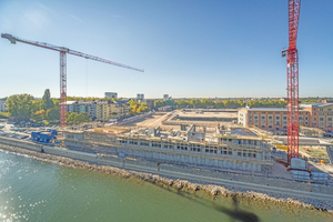  Direkt am Rhein entsteht in Mainz am Zoll- und Binnen­hafen mit dem Rheinkai 500 ein urbanes Wohn- und Geschäftshaus mit über 7.000 m² Geschossflächen. 