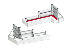  1 Aufbau des mobilen Max Aicher - Dammplattensystems H.W.S.S. 2500 für Stauhöhen bis 3,2 m in der StandardausführungAbbildung: Max Aicher 